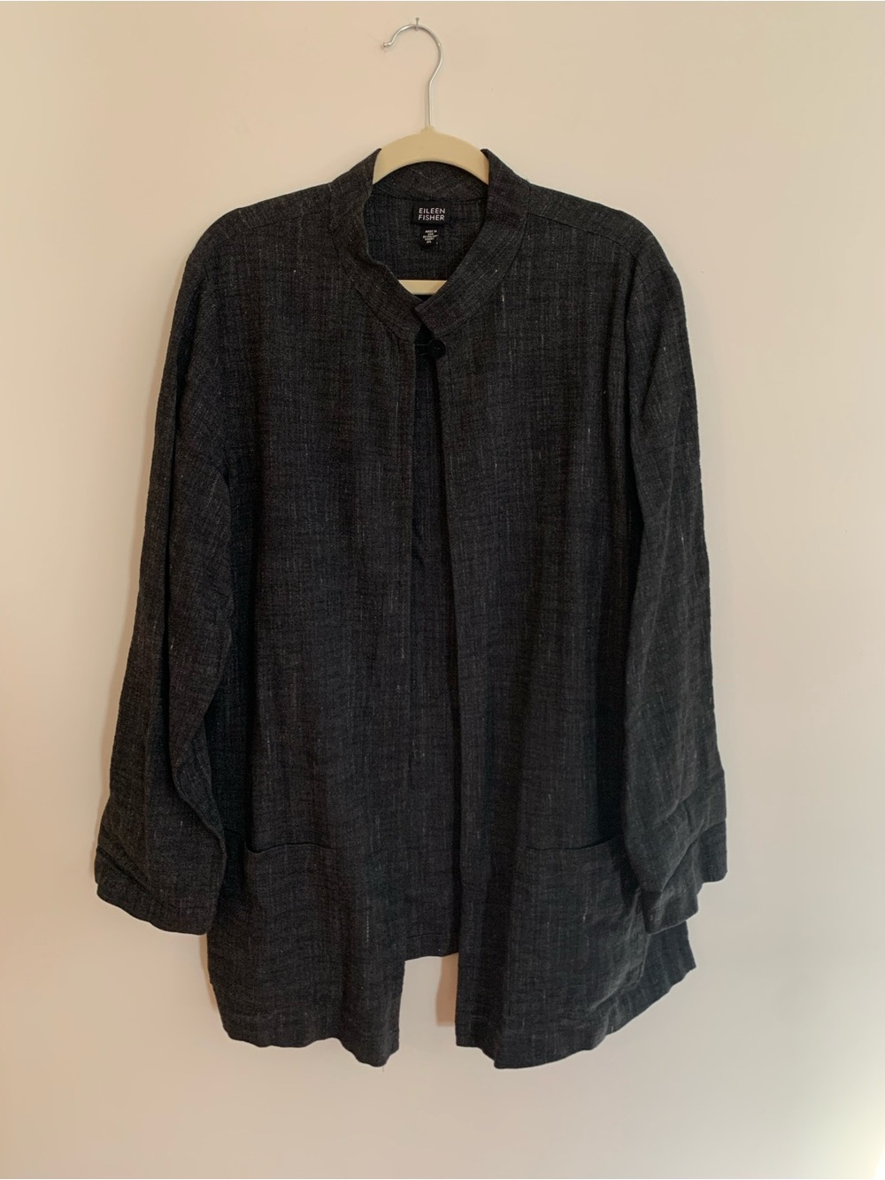 Eileen Fisher Dark Charcoal Button-Front Relaxed Shirt Jacket